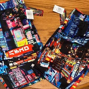 NWT Fresh Prints of Tokyo Vibrant Cityscape Print Board Shorts